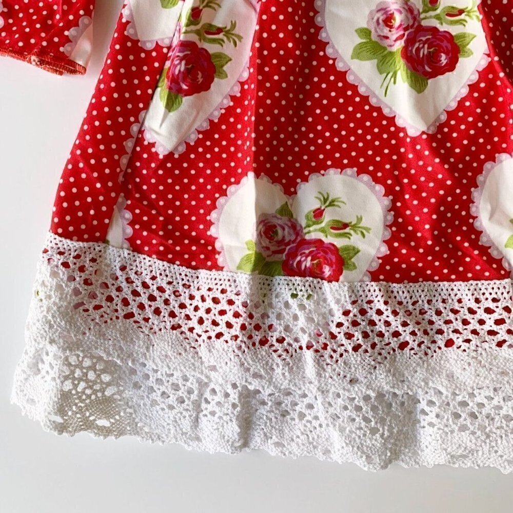 NEW Adorable Sweetness Girl Red Hearts Floral Dress 5T - Picture 4 of 13